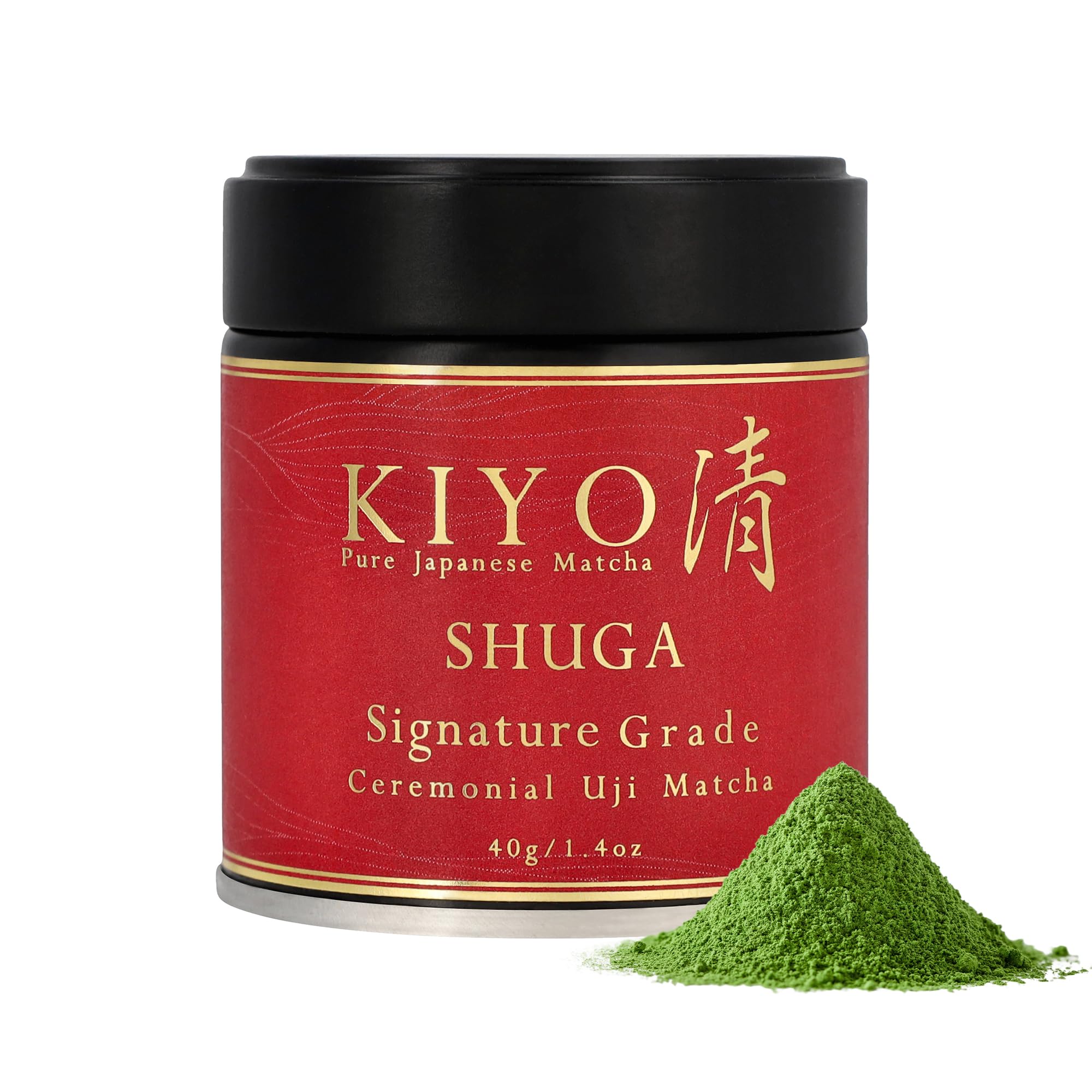 Kiyo Matcha front tin showing label and airtight can for freshness