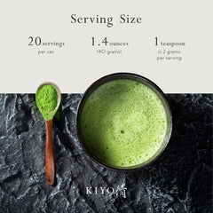 Kiyo Matcha label closeup showing Uji origin and craft details for provenance clarity