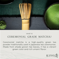 Kiyo Matcha latte in glass showing creamy finish and stable foam for café drinks