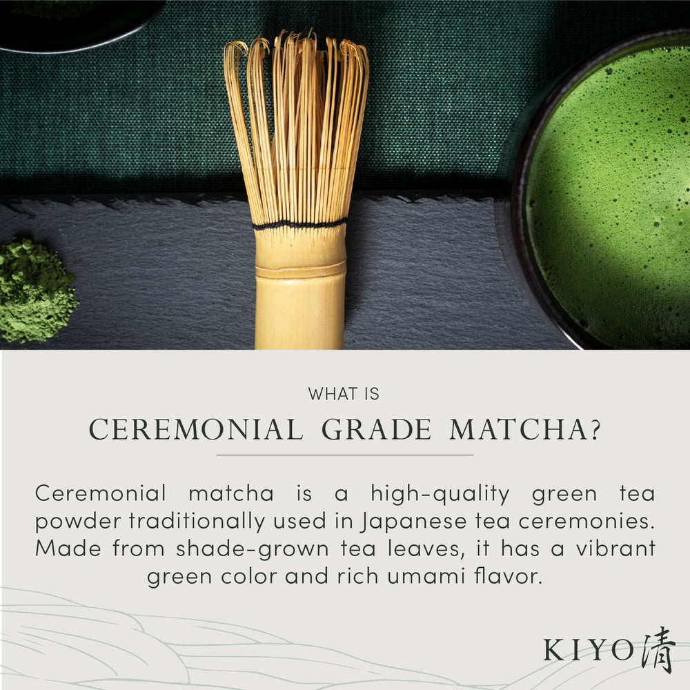 Kiyo Matcha measured on a spoon beside scale showing precise portioning benefit