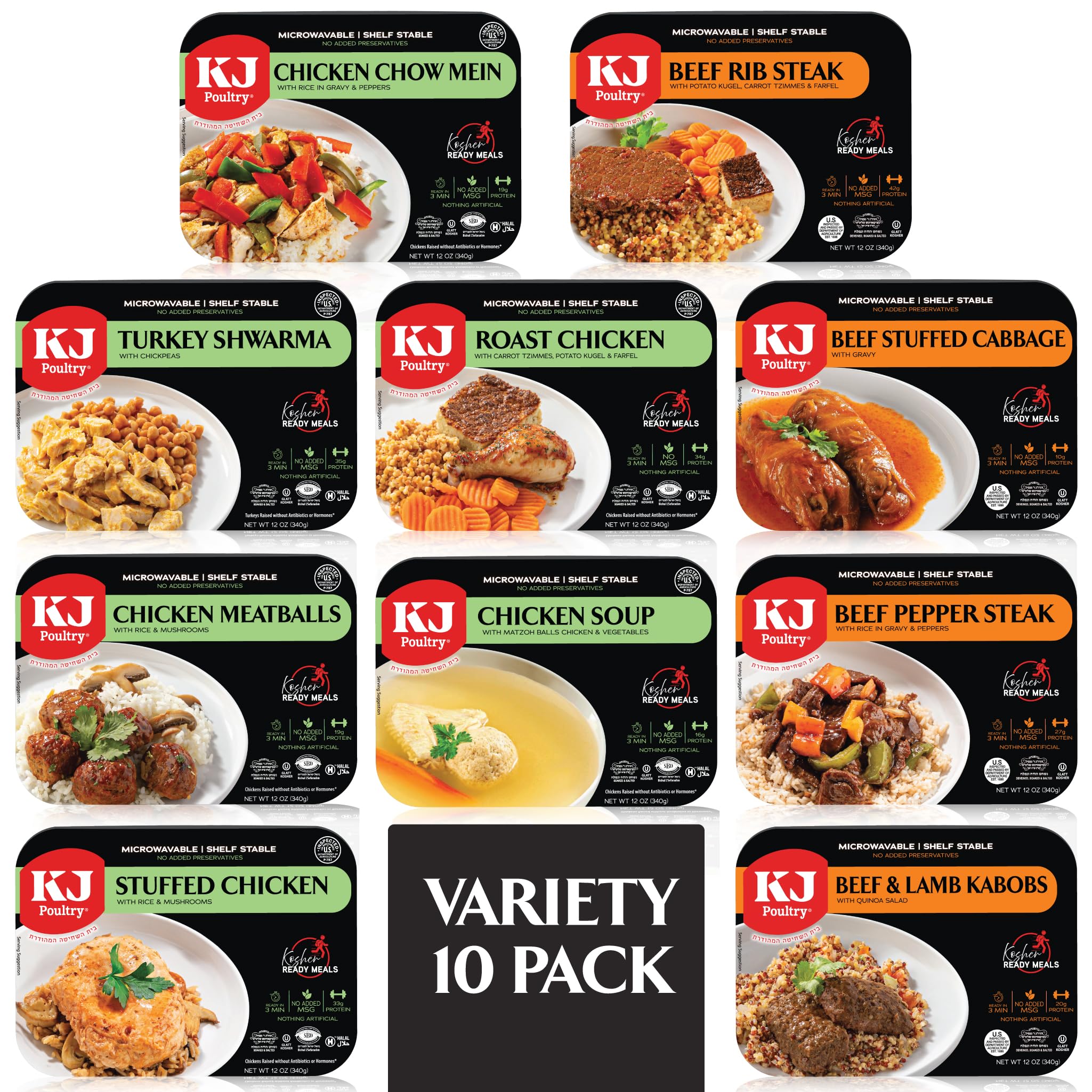 KJ Poultry front packaging showing 10-pack variety and convenience