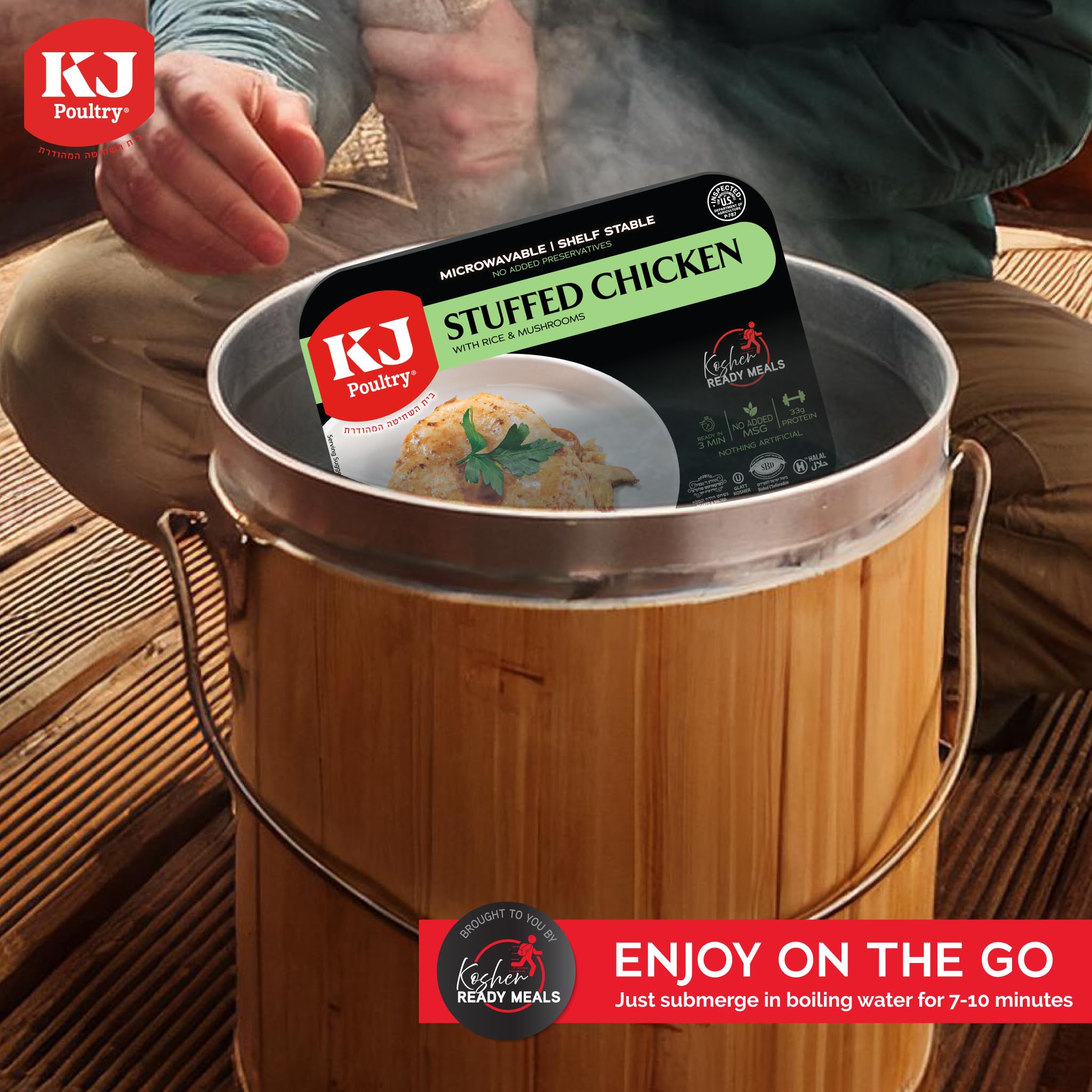 KJ Poultry single pack held in hand to show compact size