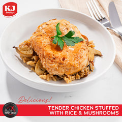 KJ Poultry microwavable tray opened top view and ready to serve