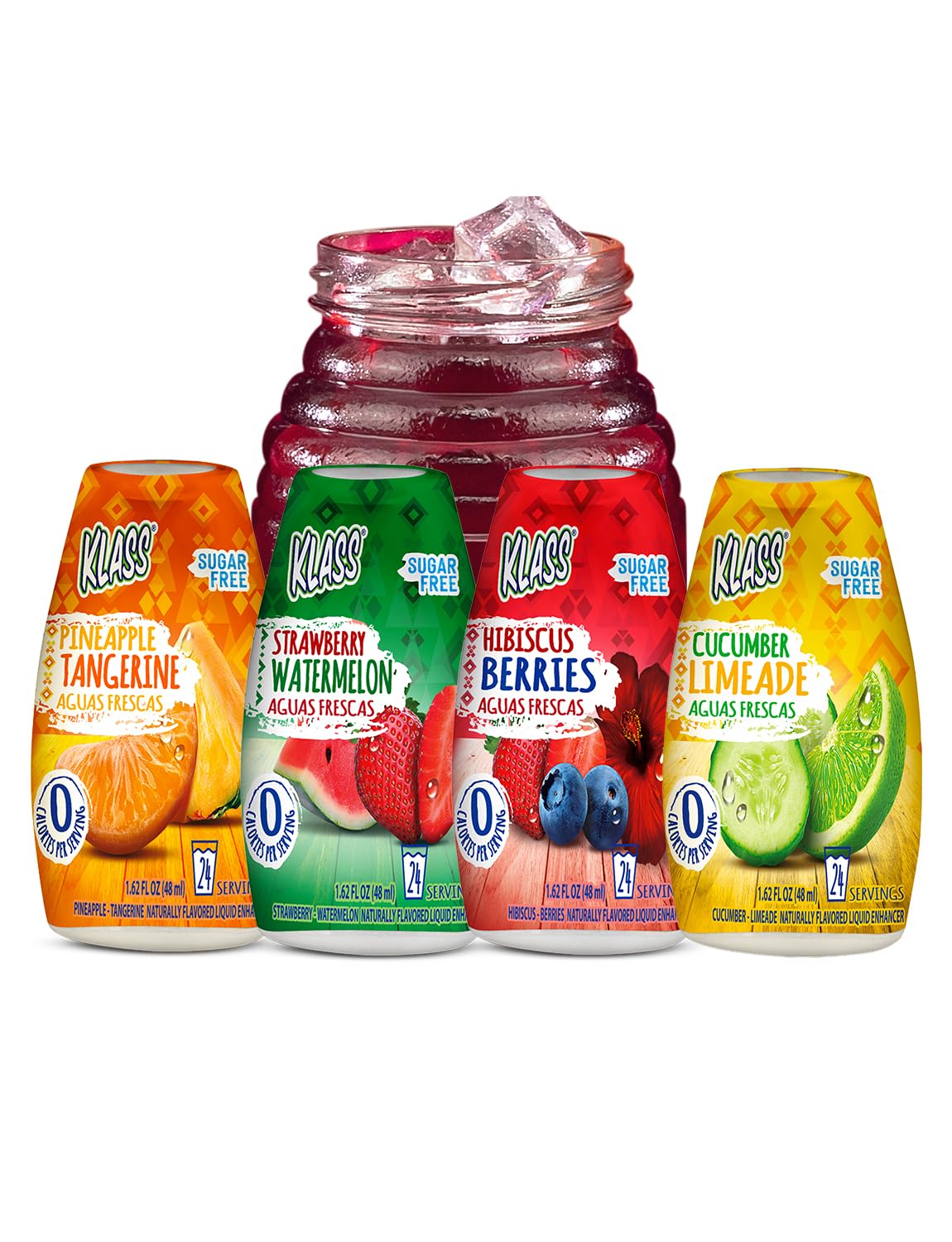 Klass Aguas Frescas front packaging showing four bottles and product branding for convenience