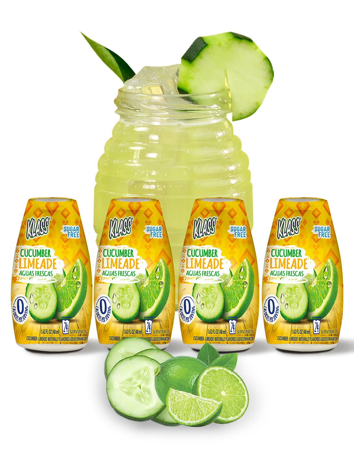 Klass Aguas Frescas front packaging showing four bottles for portable hydration
