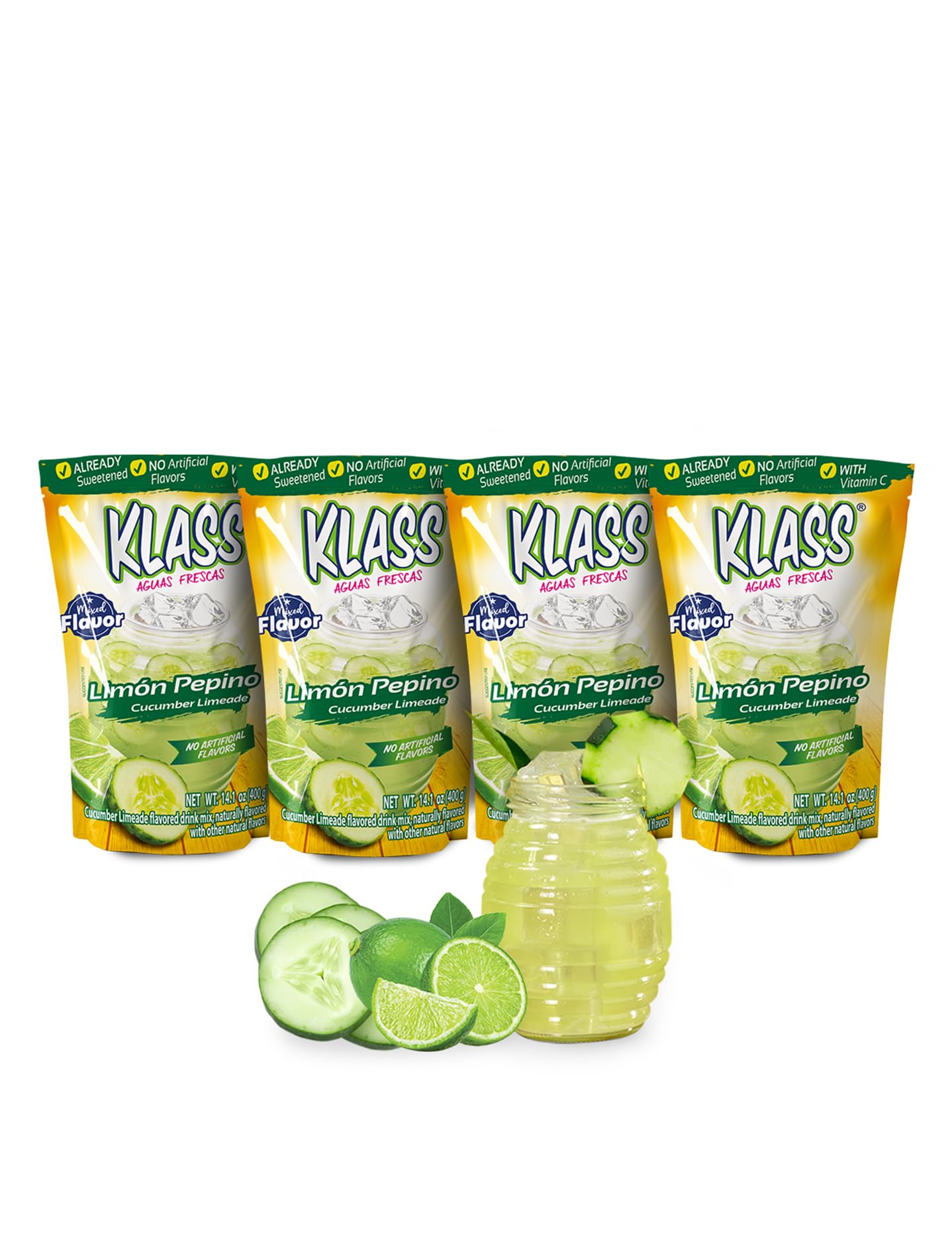 Klass Aguas Frescas front packaging showing cucumber limeade benefits
