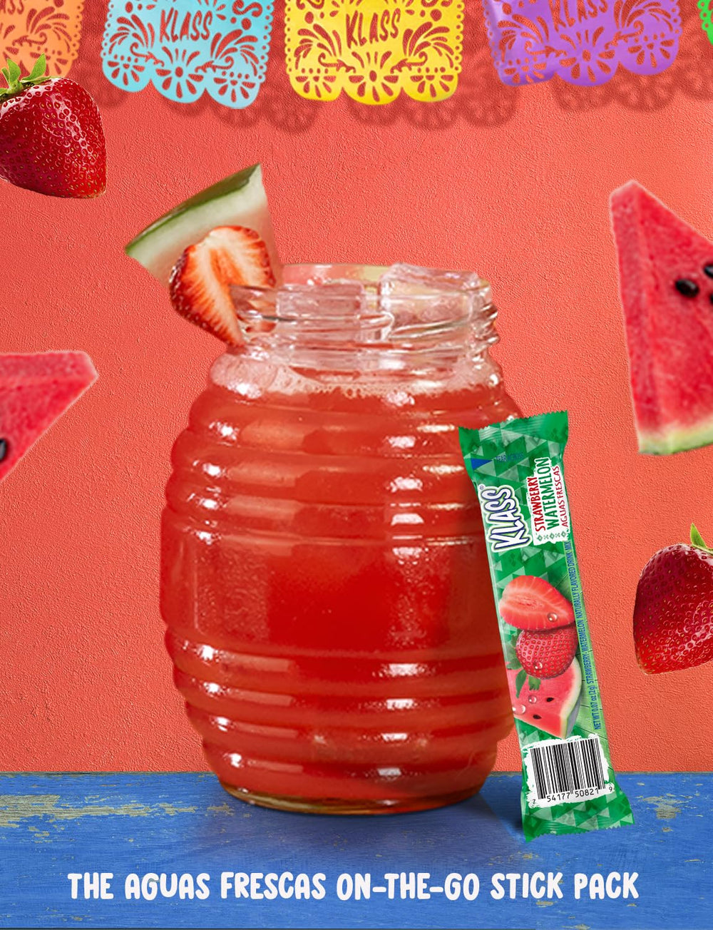 Klass Aguas Frescas flavored drinks in glasses showing refreshing lifestyle appeal