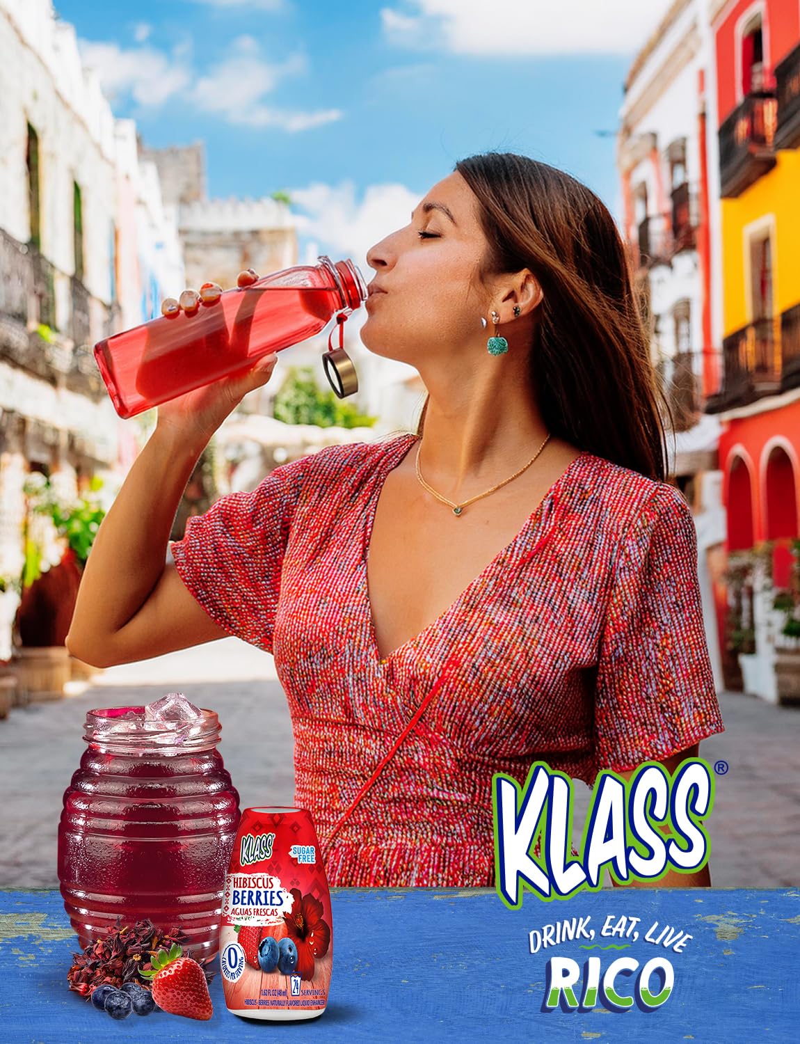 Klass Aguas Frescas bottle in hand to show compact size and travel-friendly design
