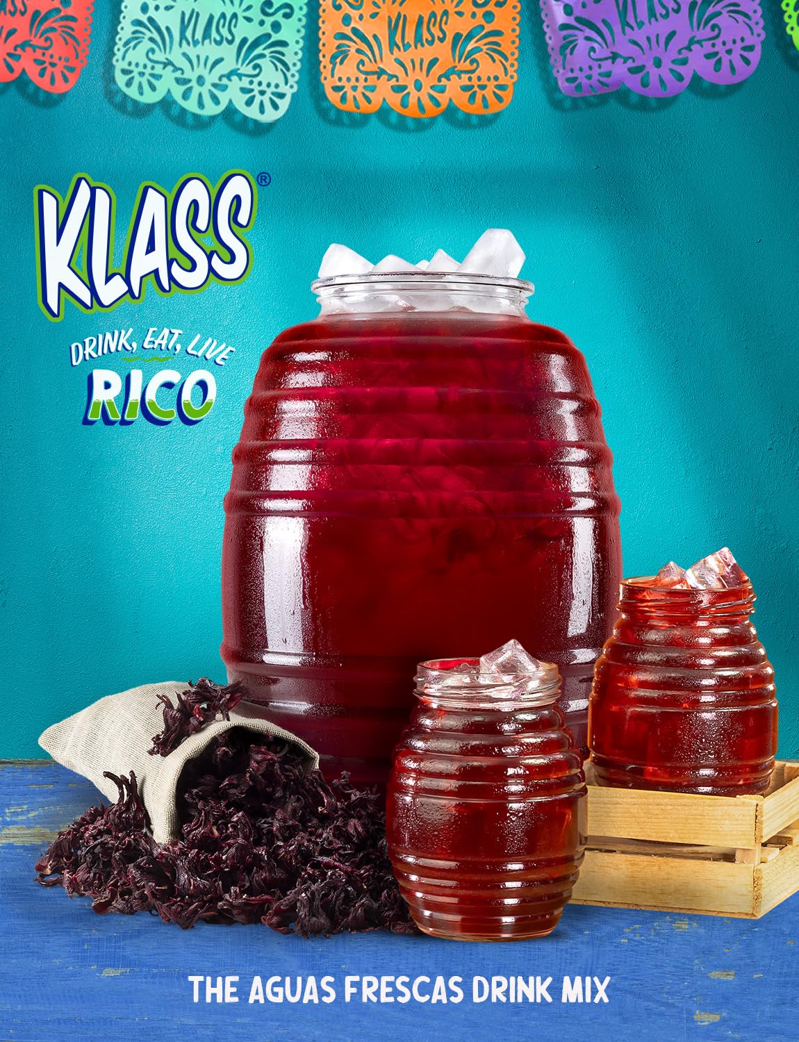 Klass Aguas Frescas hibiscus on outdoor table illustrating party-ready refreshment