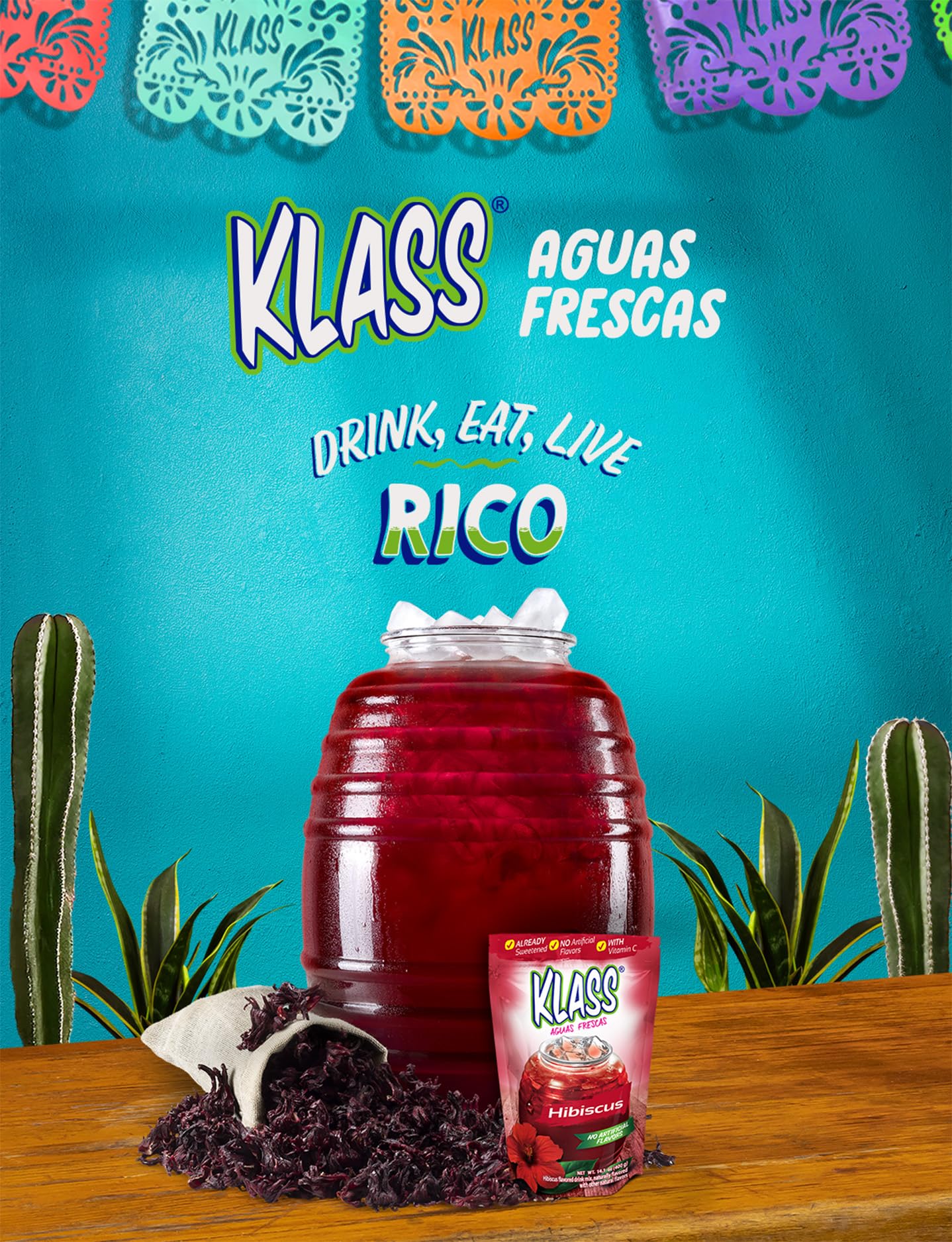Klass Aguas Frescas hibiscus glass with ice highlighting refreshing citrus pairing