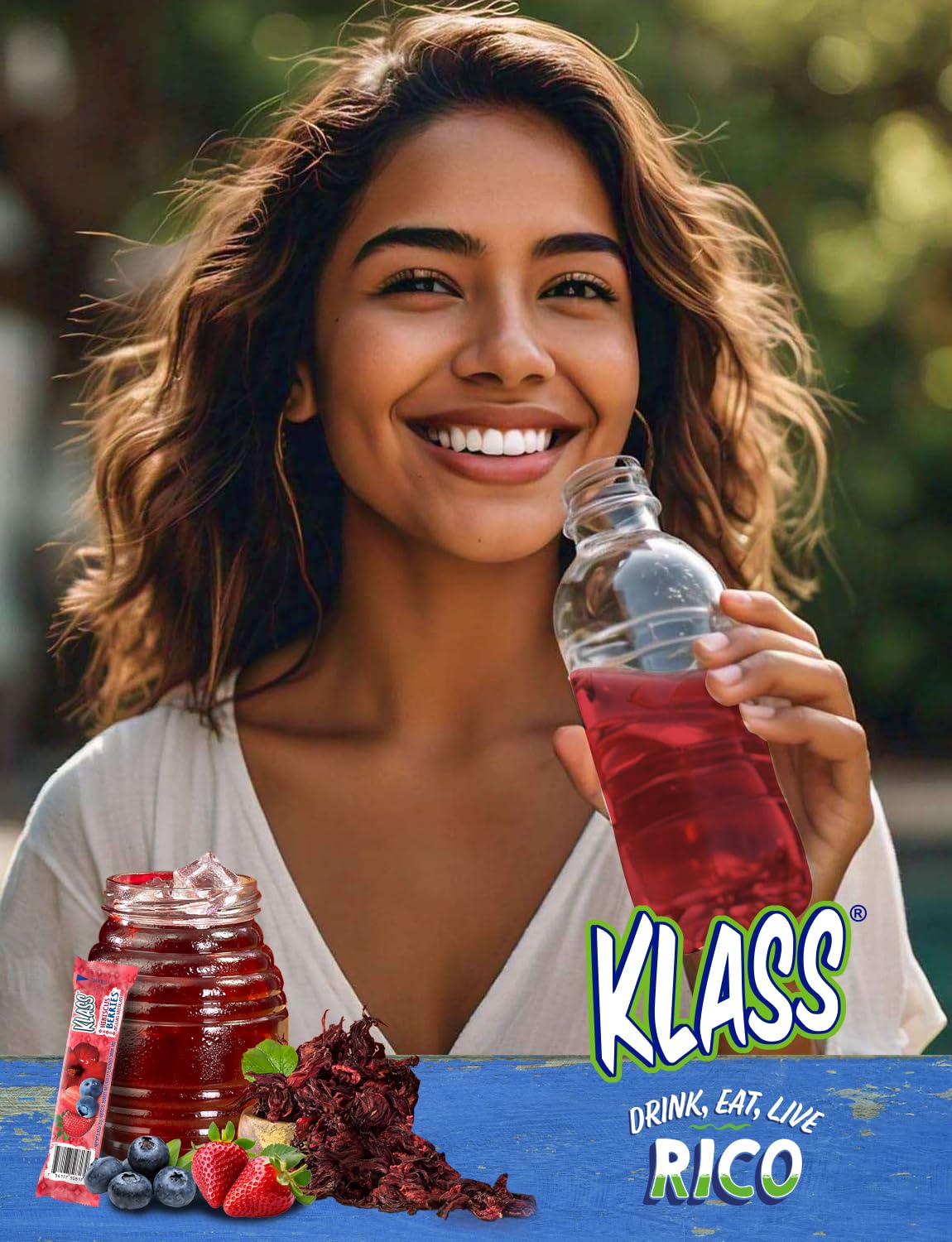 Klass Aguas Frescas stick beside water bottle showing portable size benefit