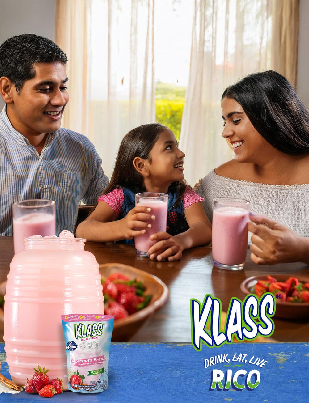 Klass Aguas Frescas pitcher served with ice and strawberries for refreshment