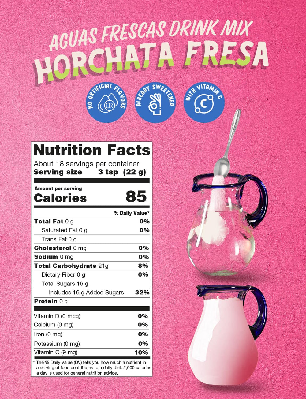Klass Aguas Frescas portion and cup showing serving size and yield