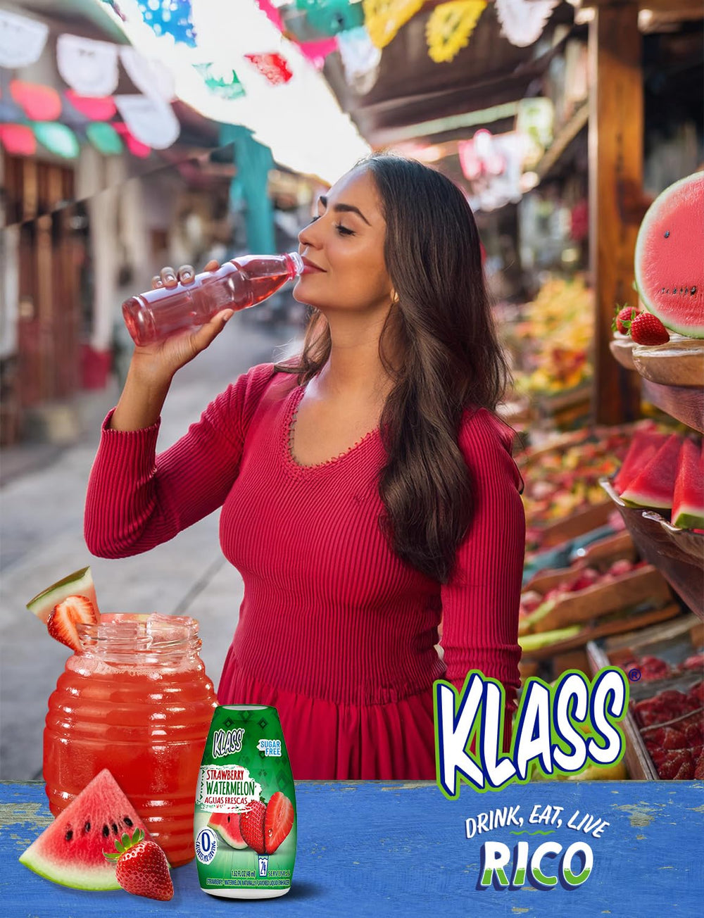 Klass bottle next to an 8oz glass for size comparison to illustrate servings per bottle benefit
