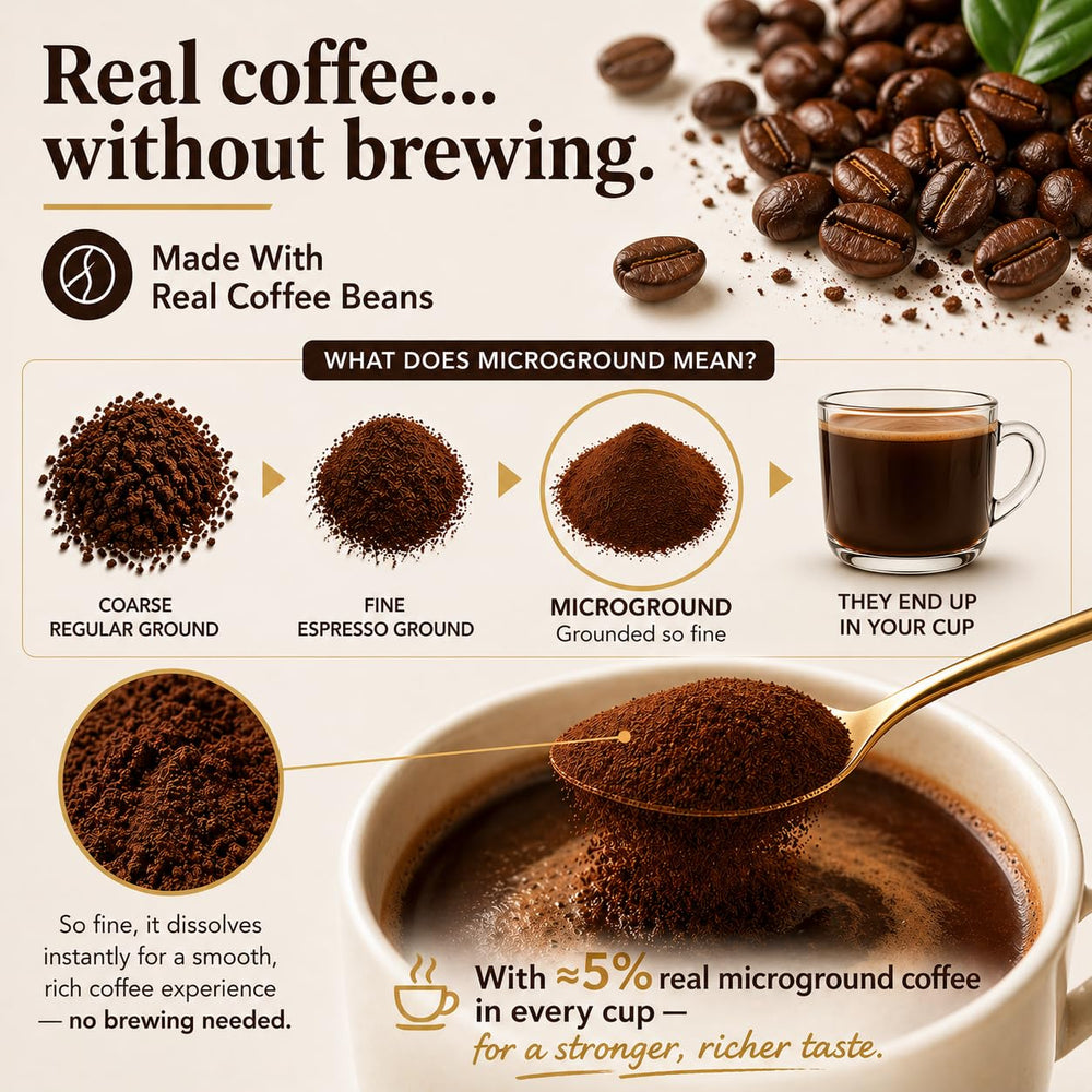 Kleinhaus dissolved instant coffee in mug demonstrating quick preparation benefit