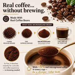 Kleinhaus dissolved instant coffee in mug demonstrating quick preparation benefit