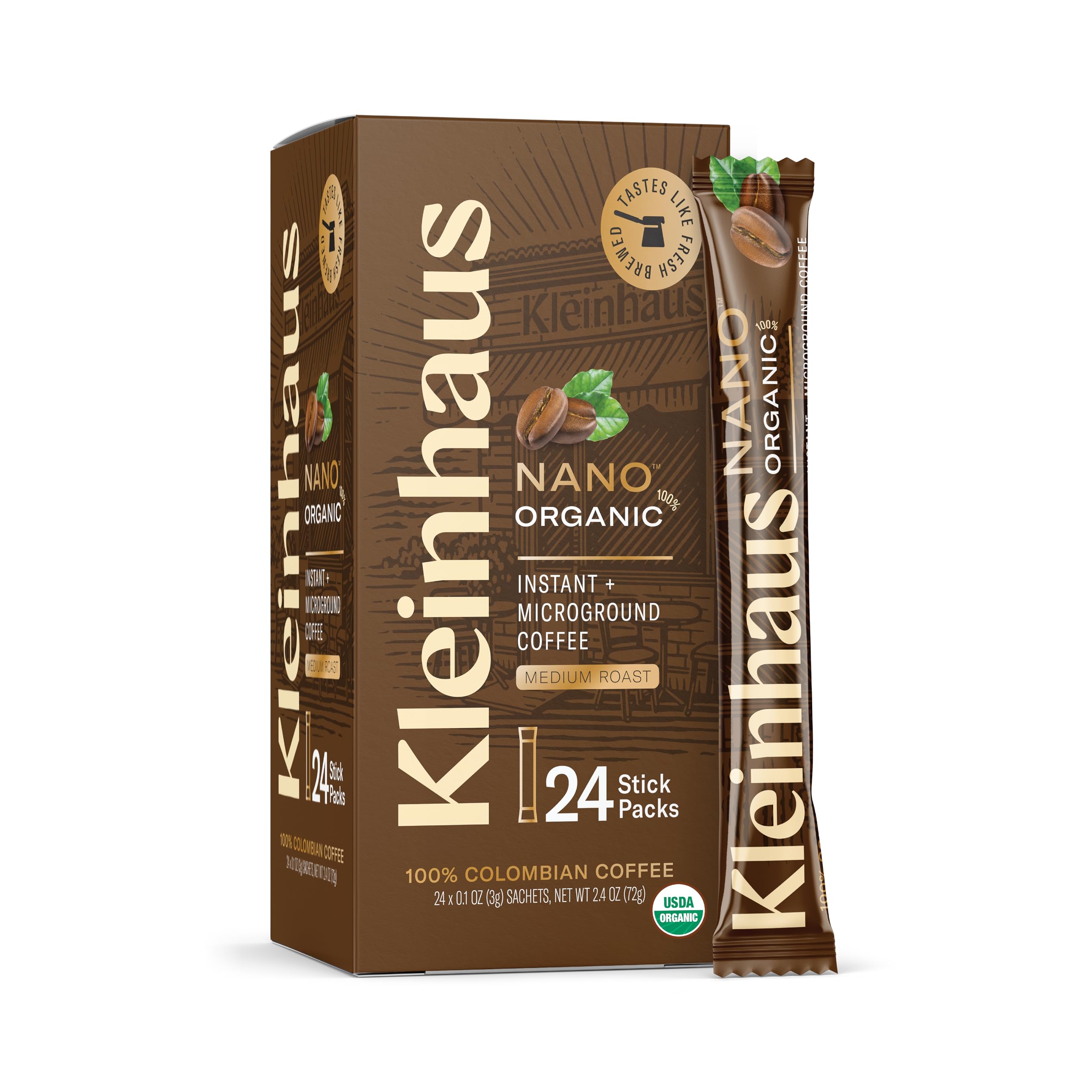 Kleinhaus front packaging showing 24 packets and premium branding benefit convenience