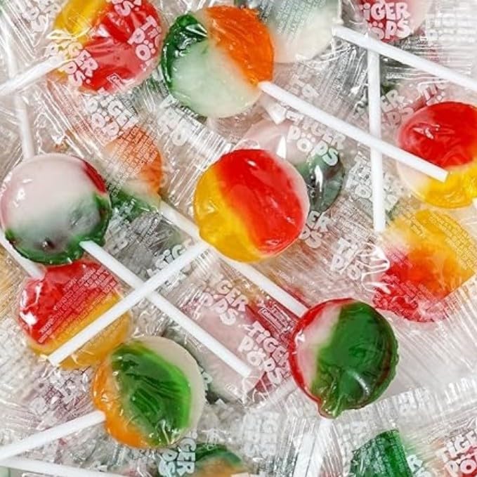 KLUB BULK front packaging of Tiger Pop Lollipops shows quantity and flavors