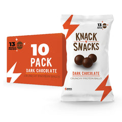 Knack Snacks front packaging shows dark chocolate protein benefits