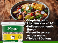 Knorr powdered bouillon dissolving into pot to create quick beef broth