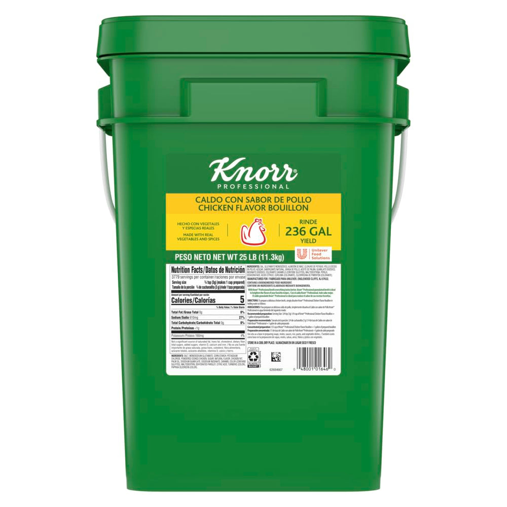 Knorr Caldo de Pollo pail front label showing product and benefits