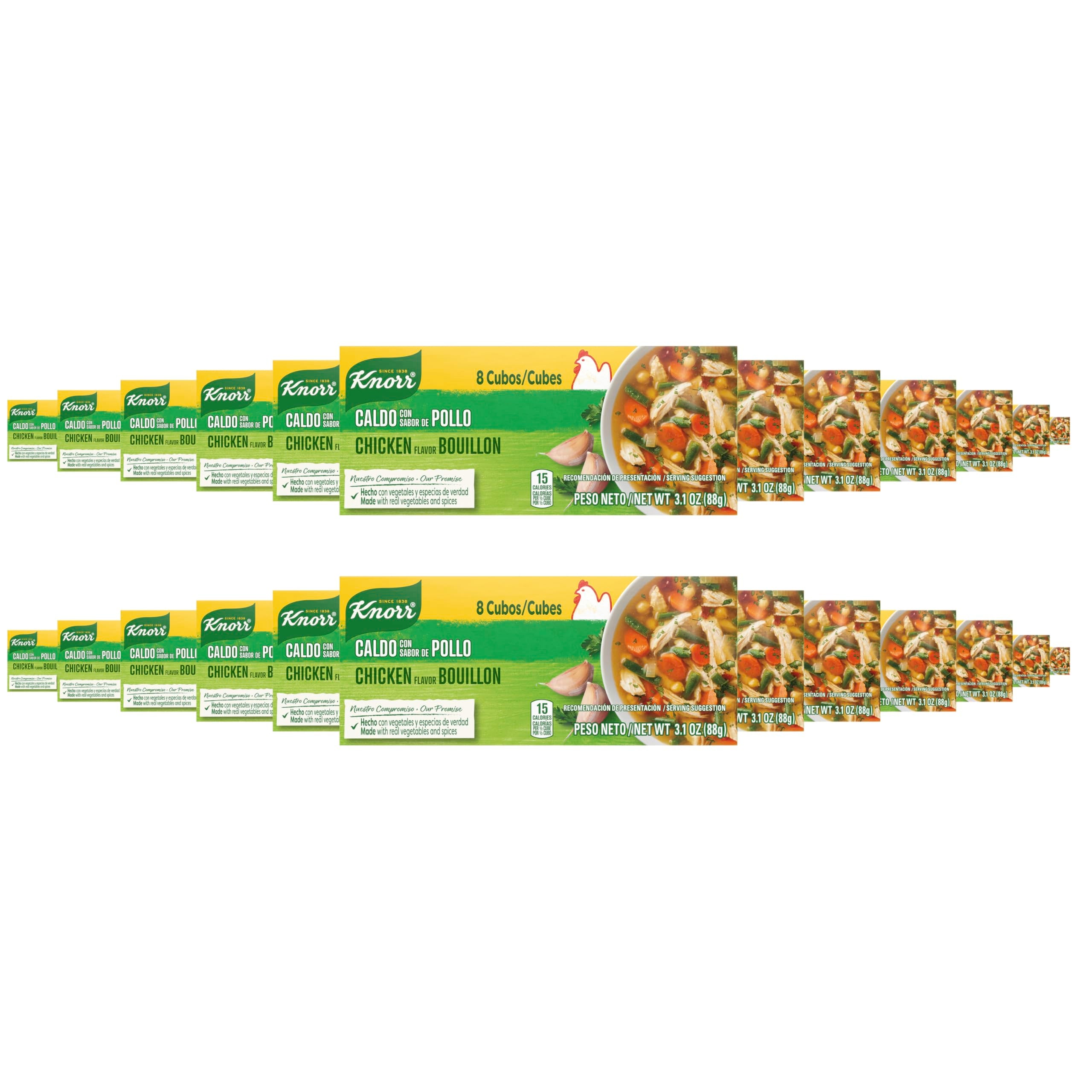 Knorr front packaging showing 24PK and chicken bouillon convenience and pantry storage benefit