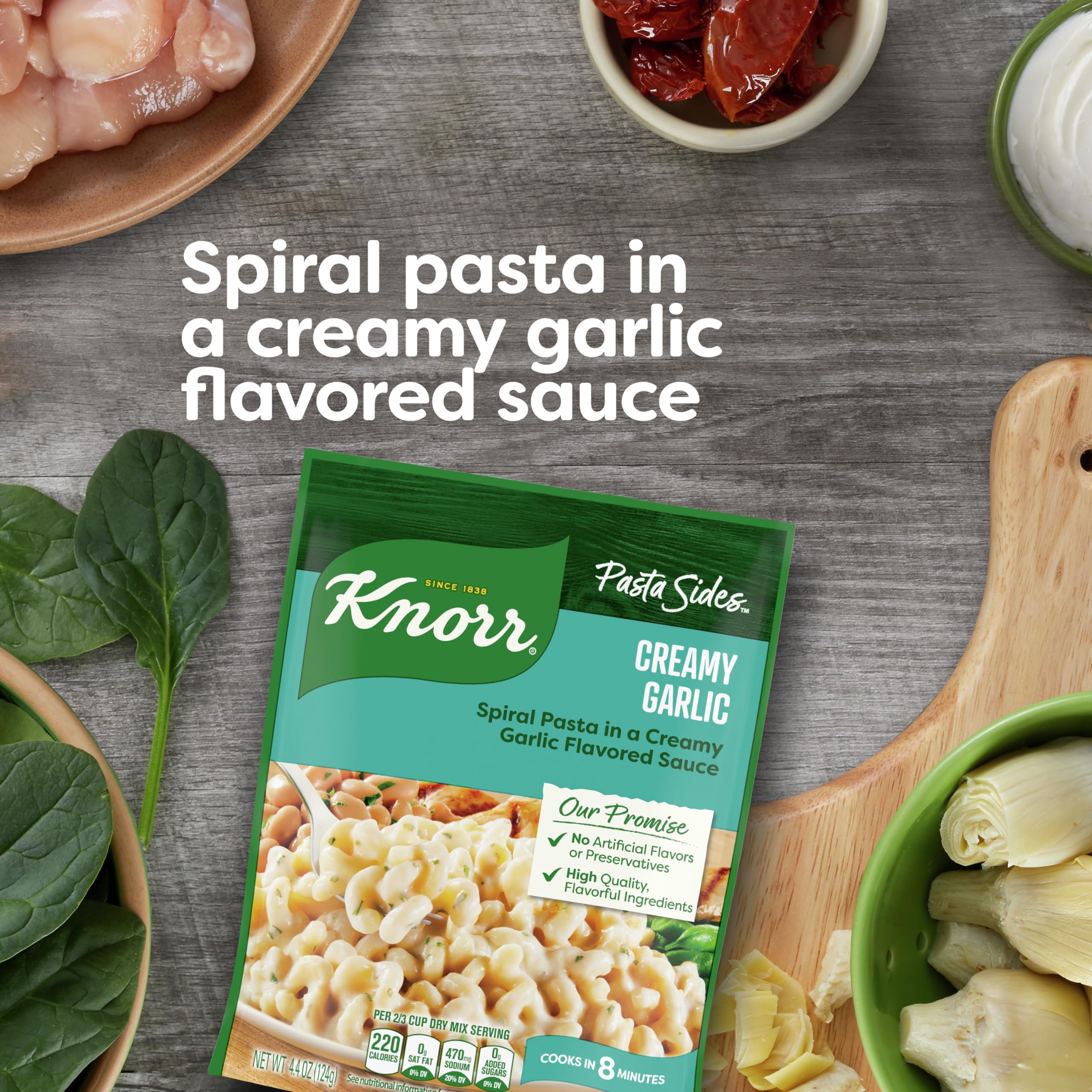 Knorr plated creamy garlic pasta showing quick meal presentation