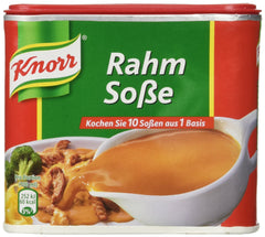 Knorr front can showing creamy gravy, quick prep and rich sauce benefit