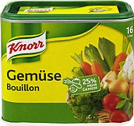 Knorr Genuese bouillon front packaging showing product and easy-measure scoop benefit