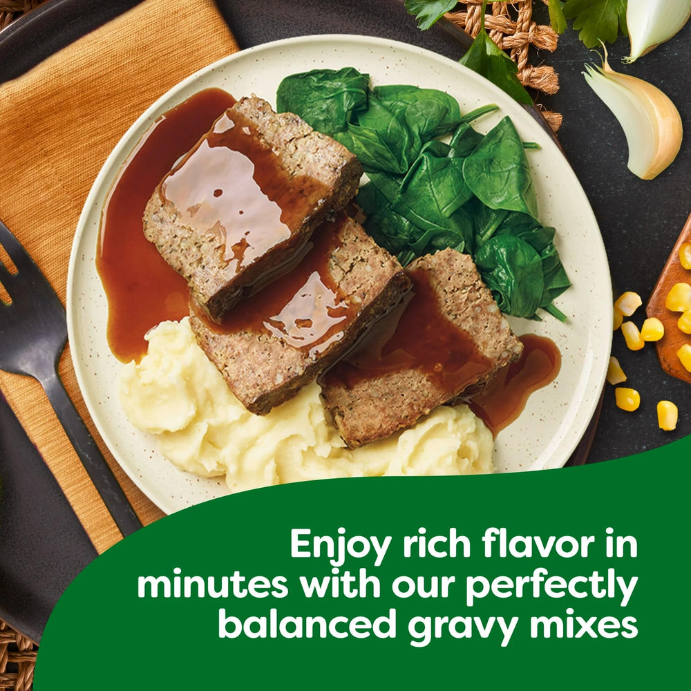 Knorr gravy poured over mashed potatoes showing savory finish benefit