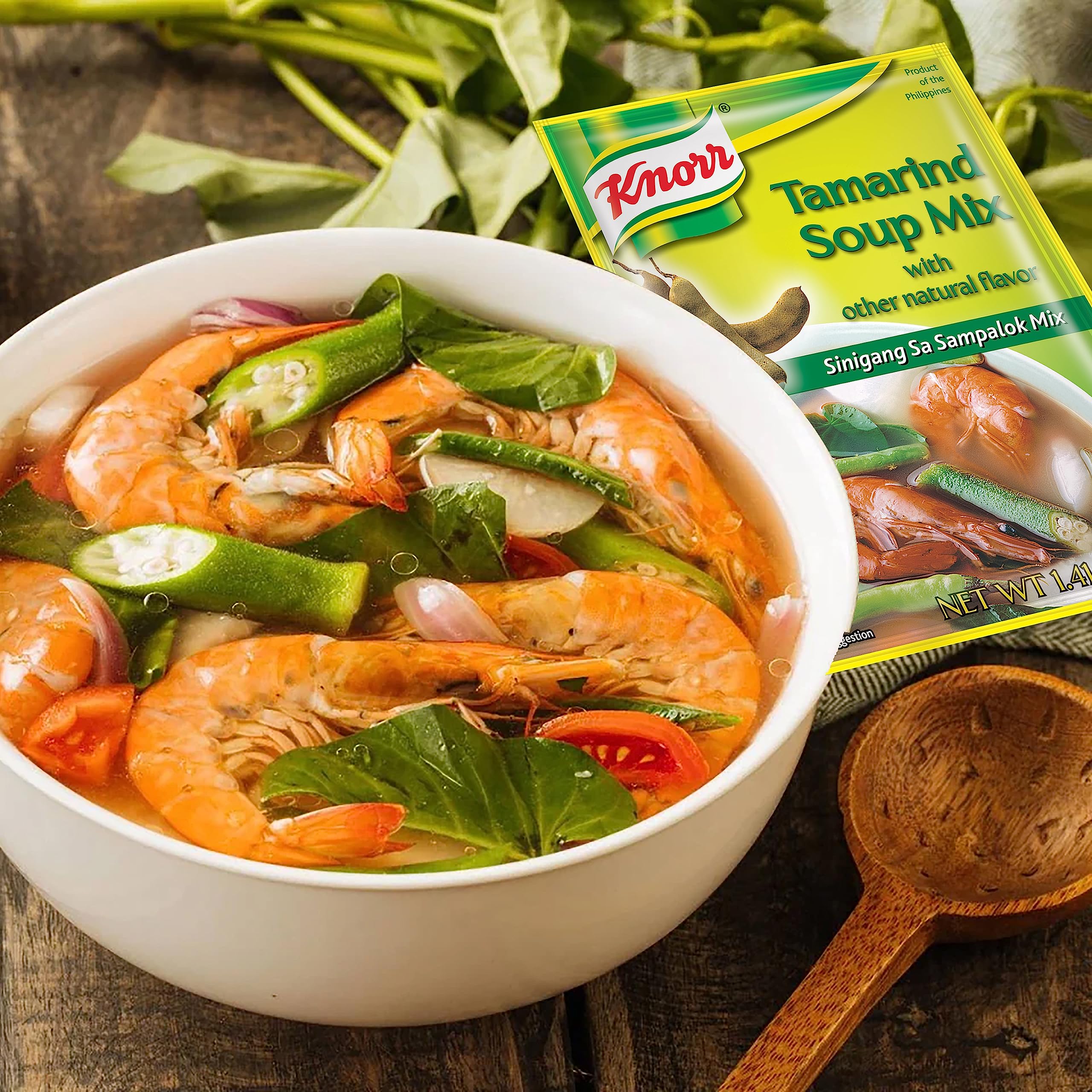 Knorr tamarind packet next to a measuring cup showing portion size