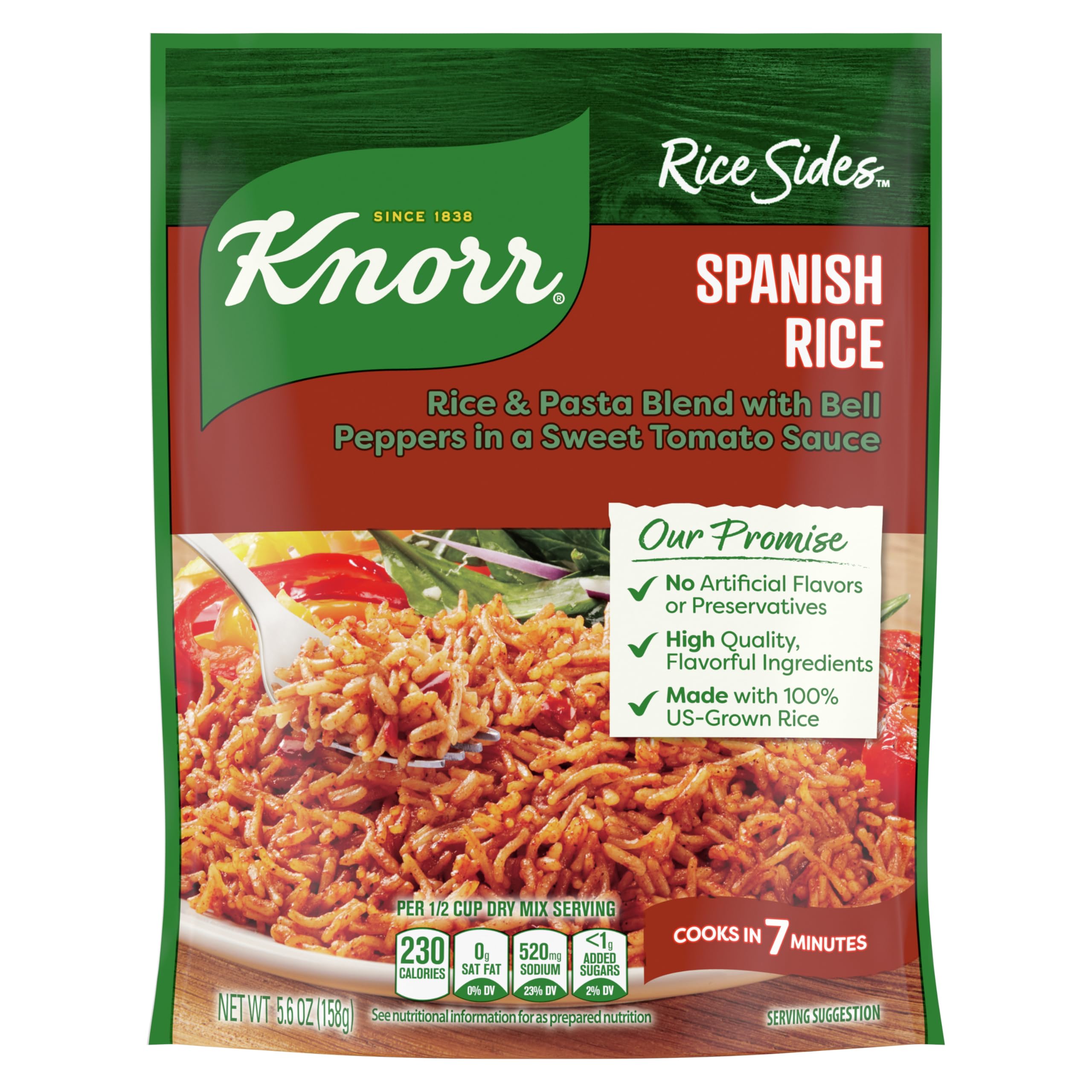 Knorr front packaging showing Spanish Rice with ready-to-cook convenience