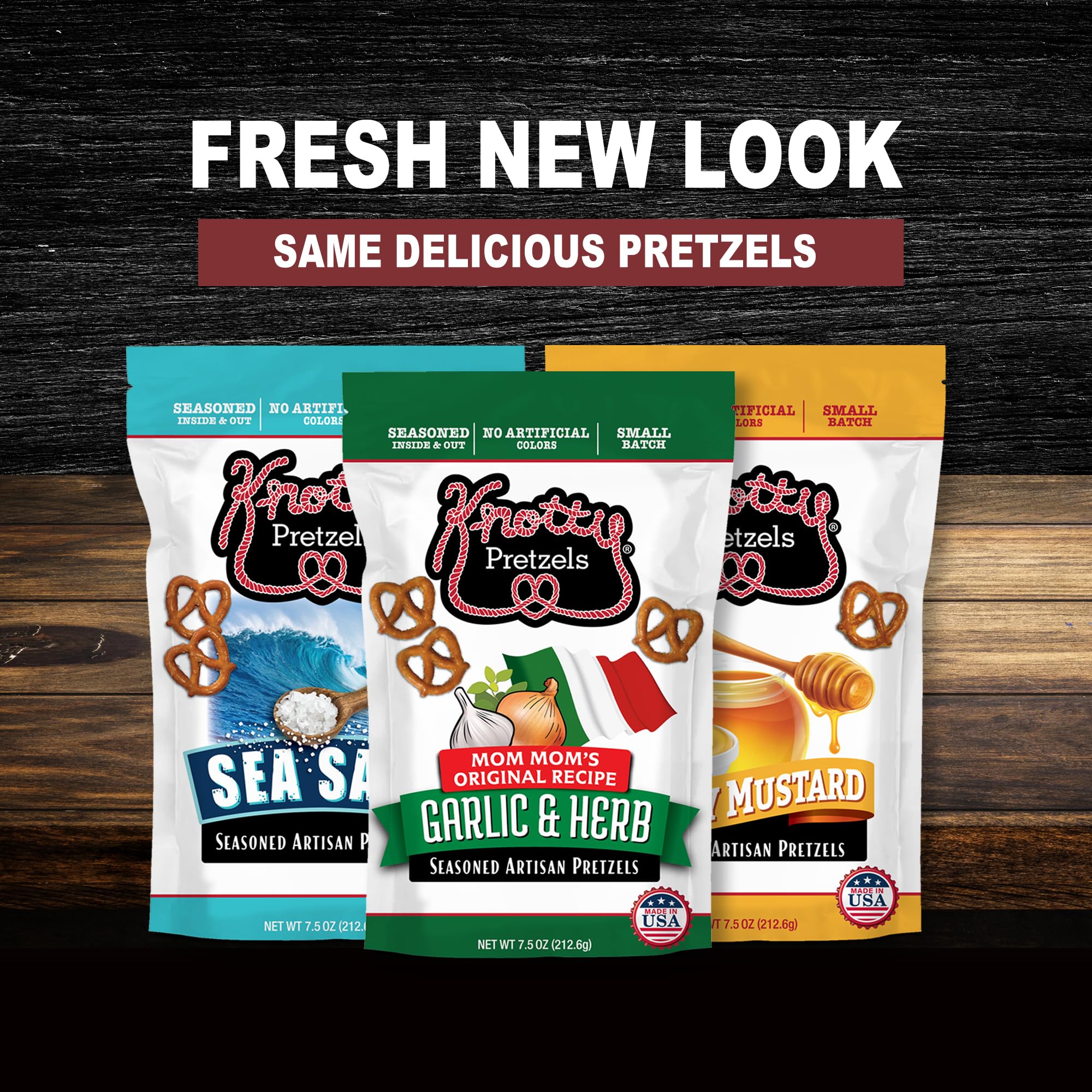 Knotty Pretzels open bag with pretzels served in bowl illustrating easy sharing