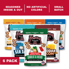 Knotty Pretzels assortment of six flavors arranged for choice and pairing