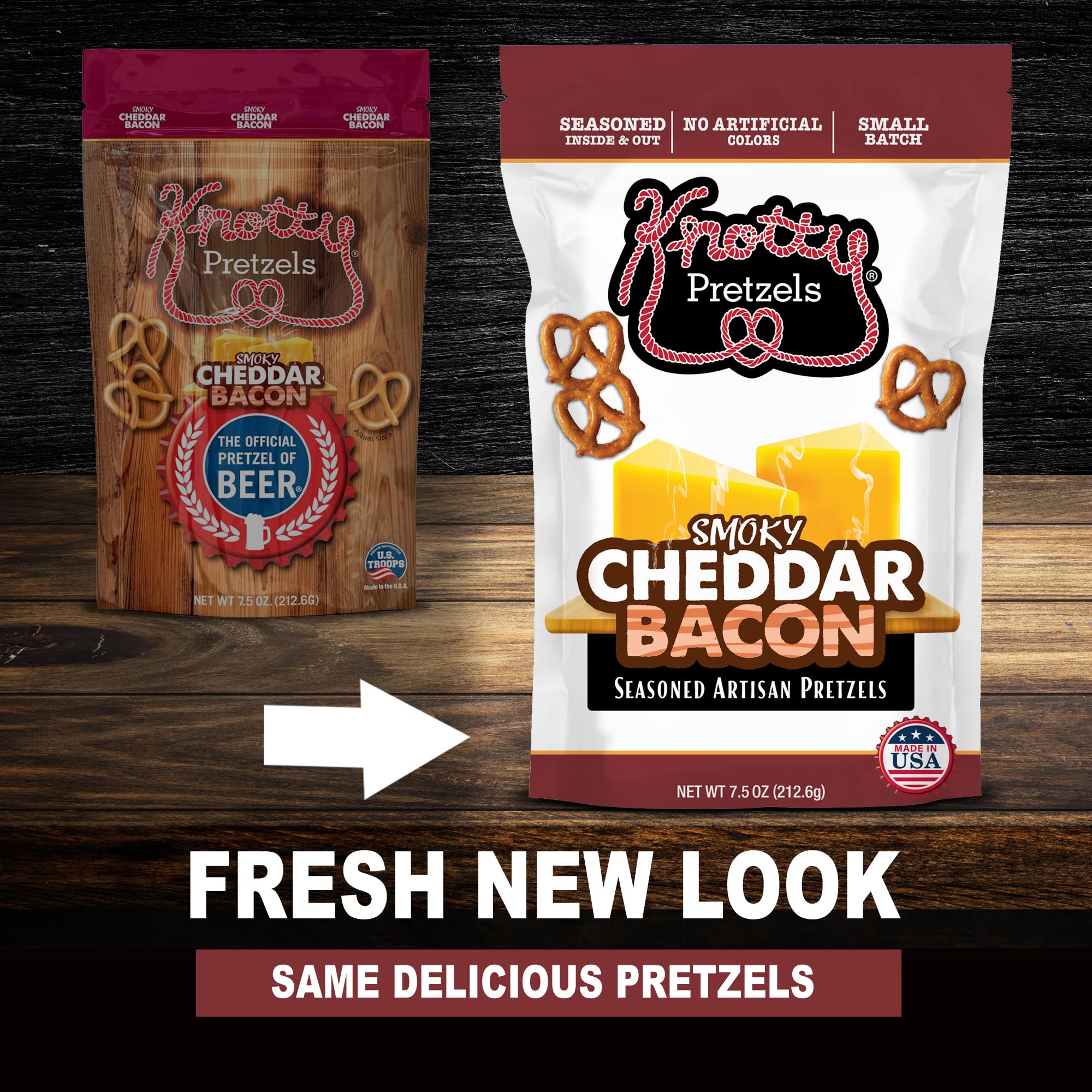 Knotty Pretzels label and nutrition facts panel visible to check ingredients and serving information