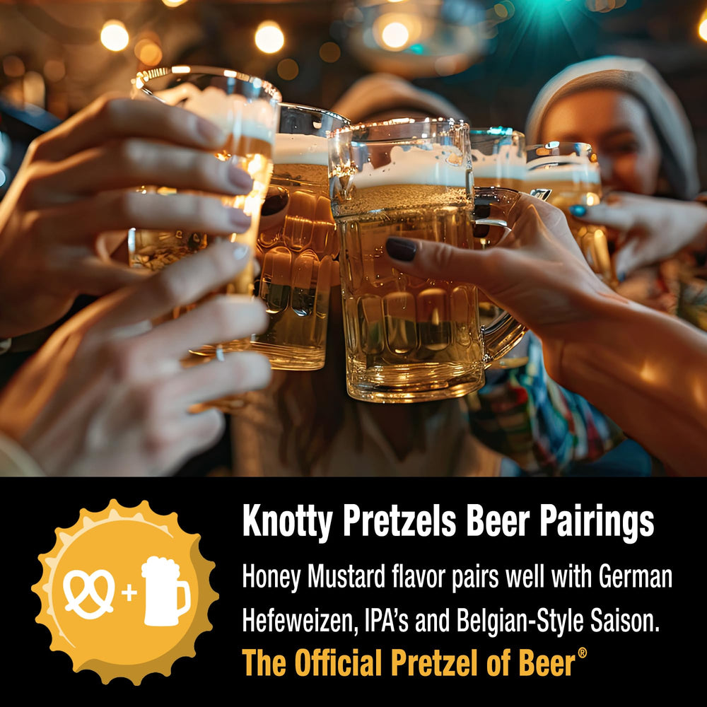Knotty Pretzels bag held in hand showing 7.5-ounce portable convenience