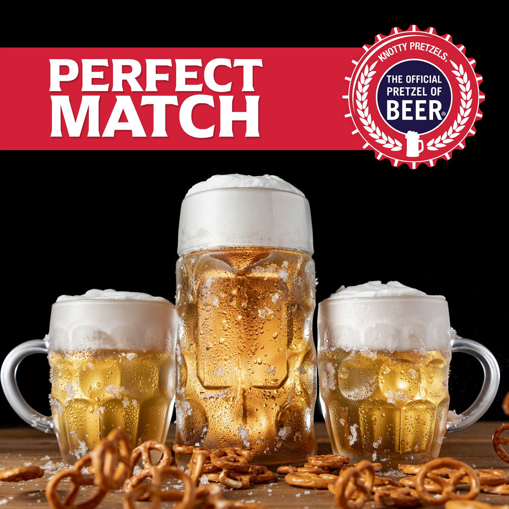 Knotty Pretzels 7.5 ounce bag shown in hand to illustrate portion