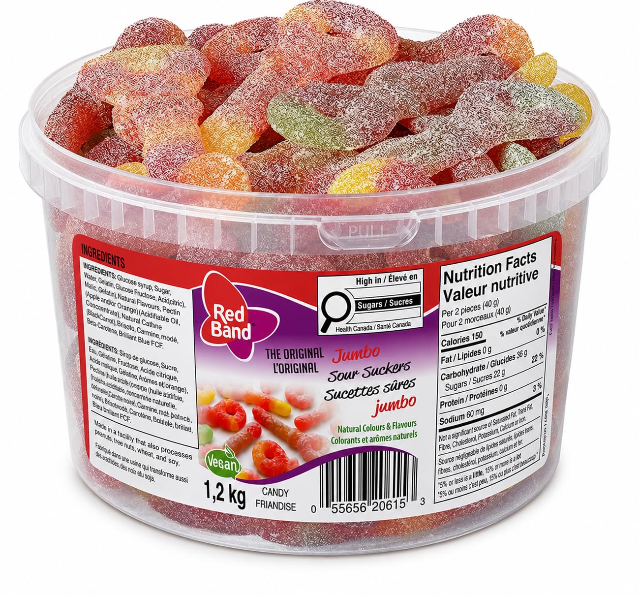 Koala front tub showing 1.2 kg pack and 60 jumbo sour suckers for sharing