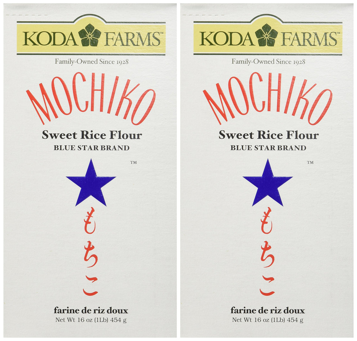 Koda Farms Mochiko front packaging shows certified organic label and dual-pack benefit