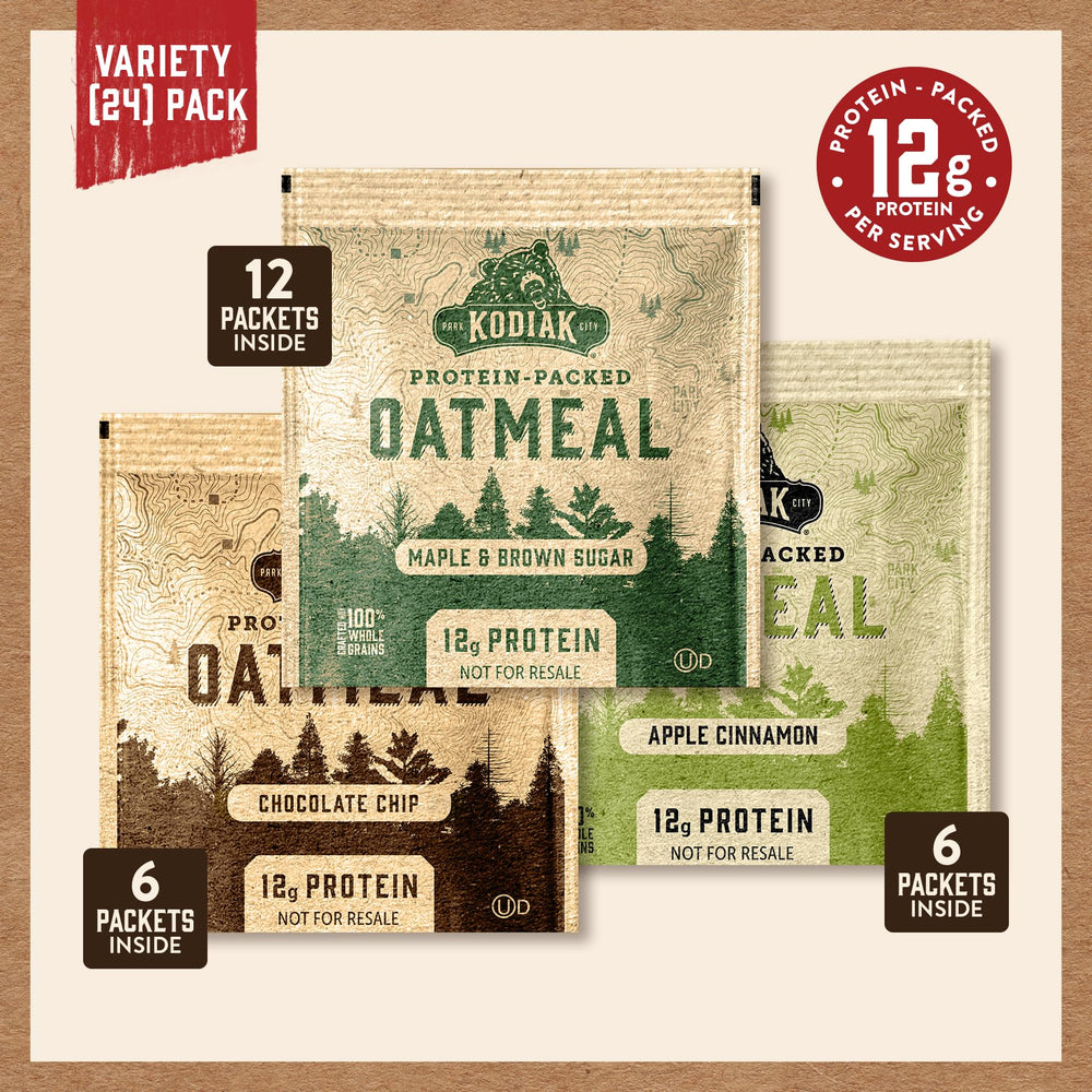 Kodiak Cakes apple cinnamon packet detail highlighting oats and natural flavor