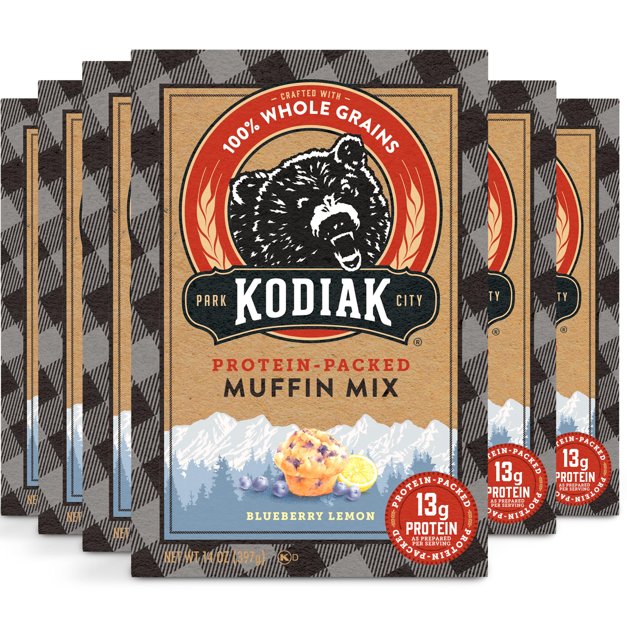 Kodiak Cakes front packaging showing blueberry lemon flavor and protein benefit