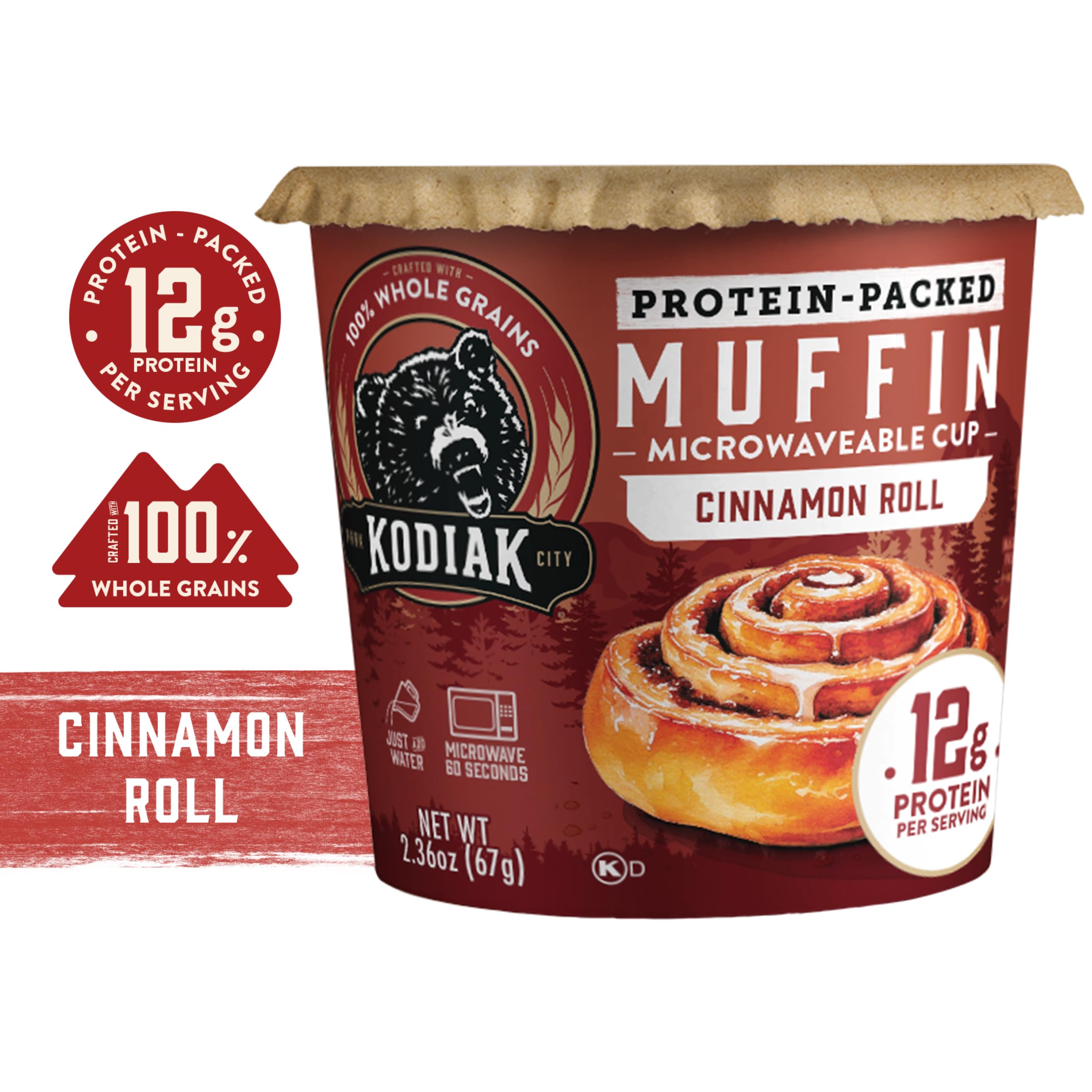 Kodiak Cakes cinnamon roll muffin close-up showing moist texture and warmth