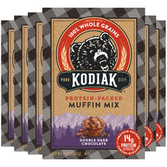 Kodiak Cakes front packaging showing double dark chocolate mix and benefits
