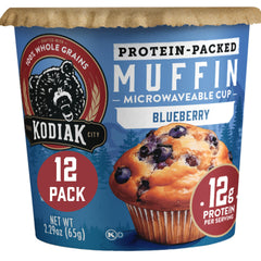 Kodiak Cakes front packaging showing mountain blueberry muffins and whole grain benefit