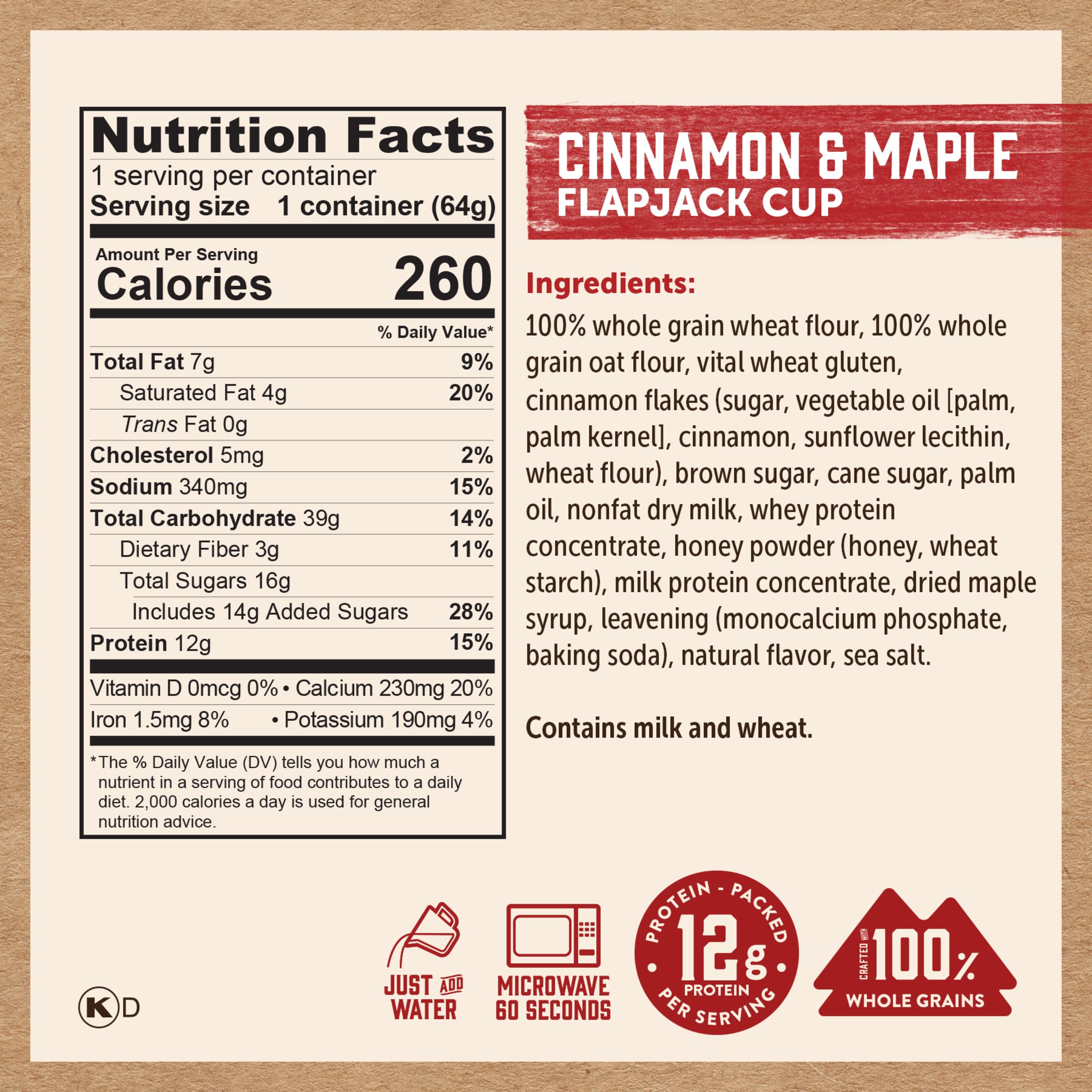 Kodiak Cakes label close-up with nutrition facts and ingredient transparency