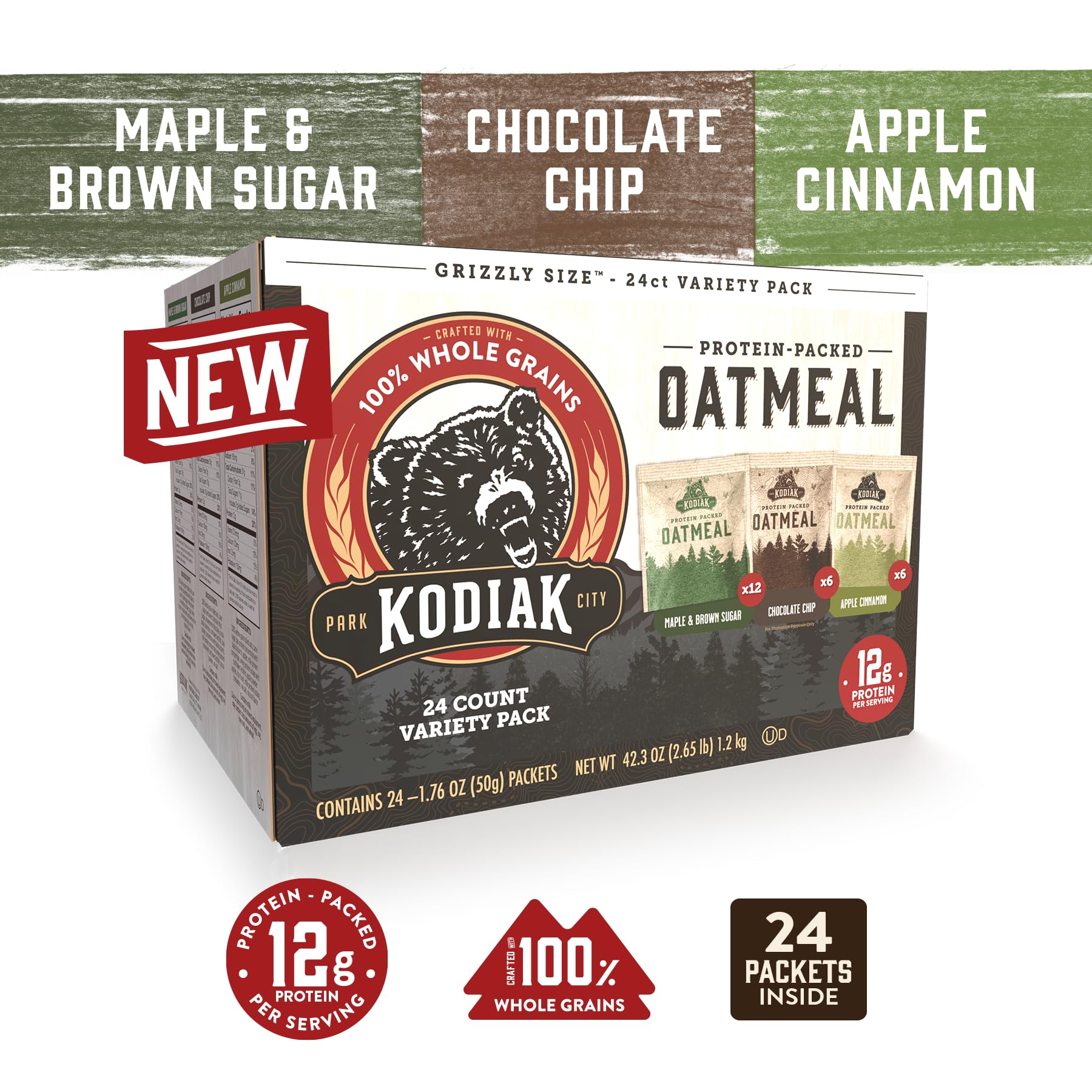 Kodiak Cakes maple & brown sugar packet closeup showing texture and protein boost