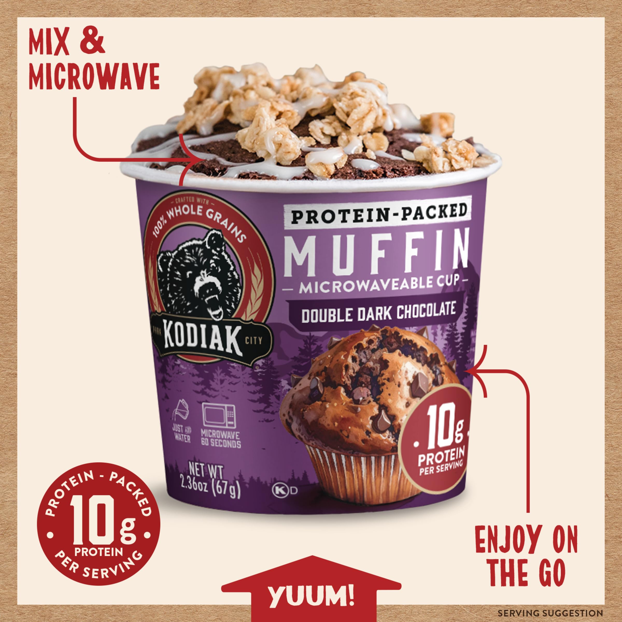 Kodiak Cakes batter in bowl ready to stir for fast microwave muffin