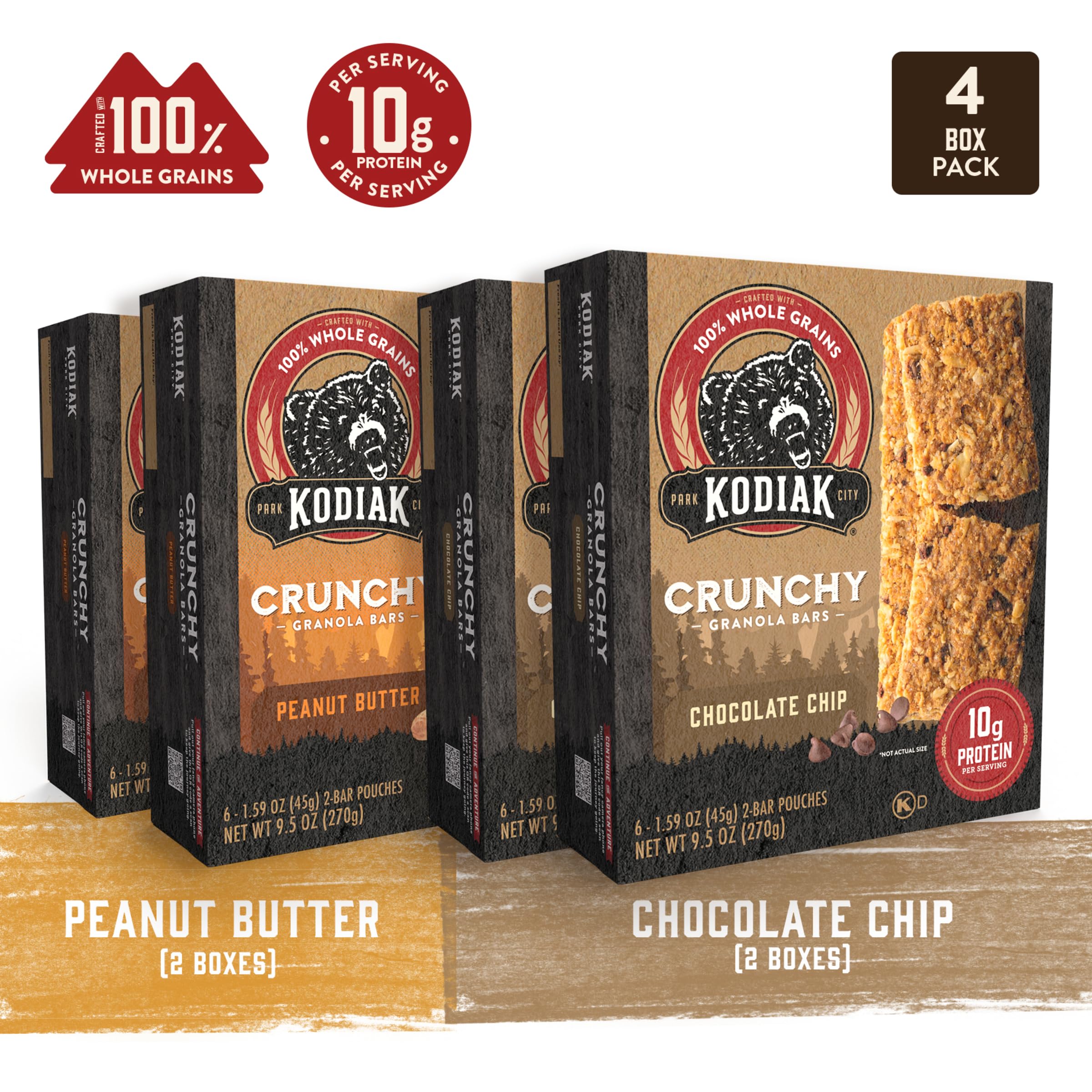 Kodiak Cakes peanut butter bar close-up highlighting crunchy texture and satisfying bite