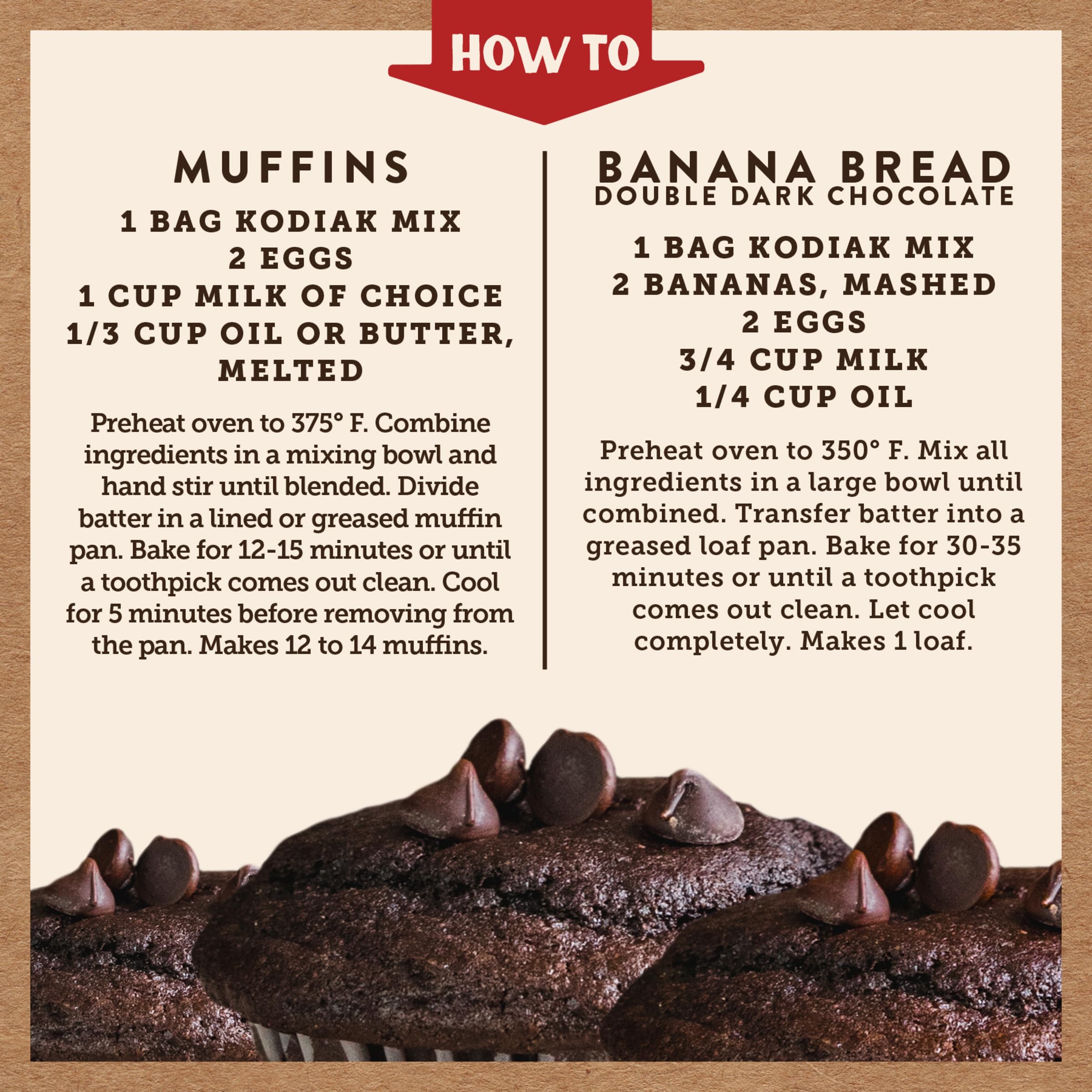 Kodiak Cakes serving size comparison showing two muffins per serving for protein