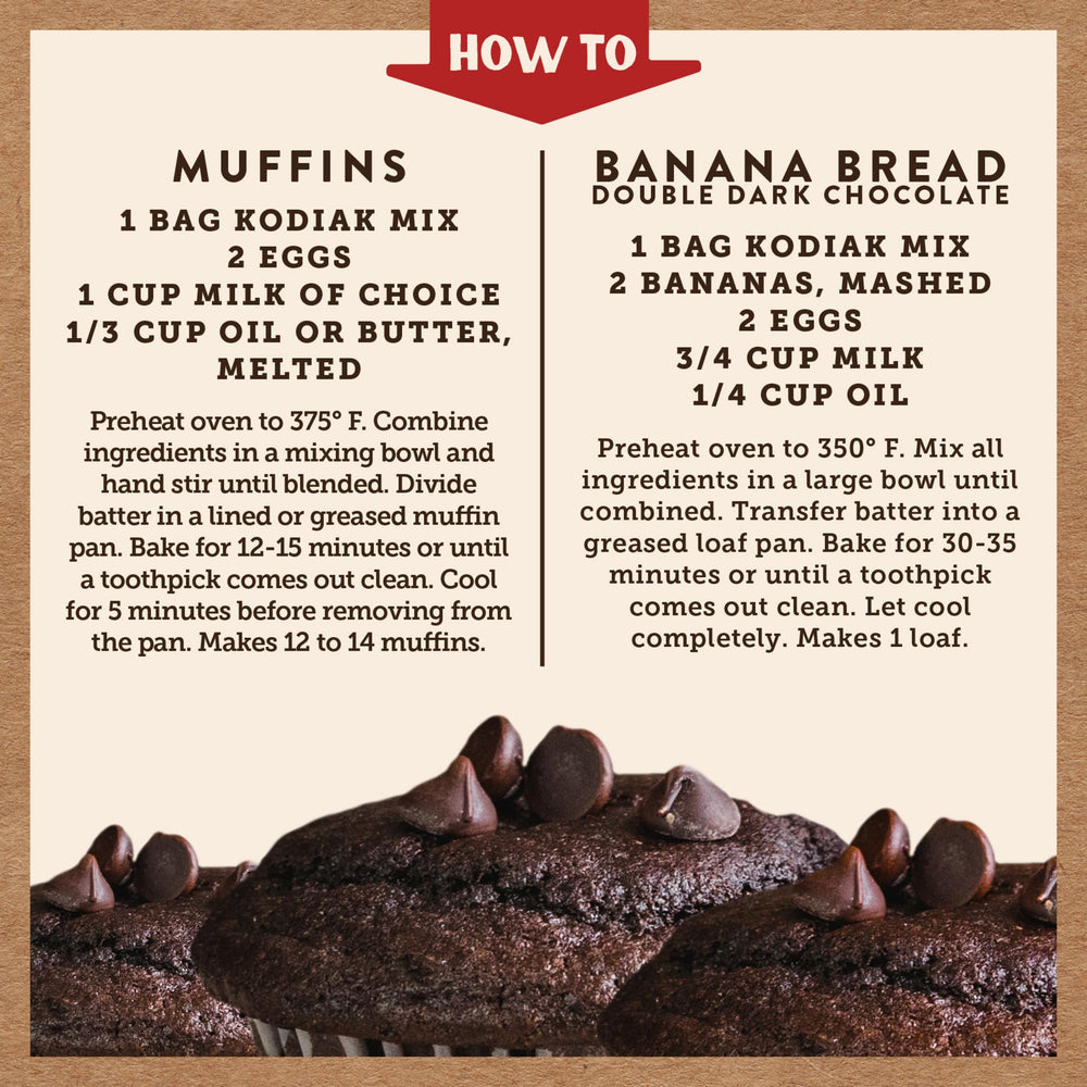 Kodiak Cakes serving size comparison showing two muffins per serving for protein